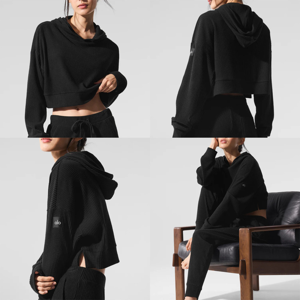Alo Yoga Muse Ribbed 2 Piece Set Crop Hoodie Jogger Sweatpants Small *Read/Flaw - Picture 4 of 16